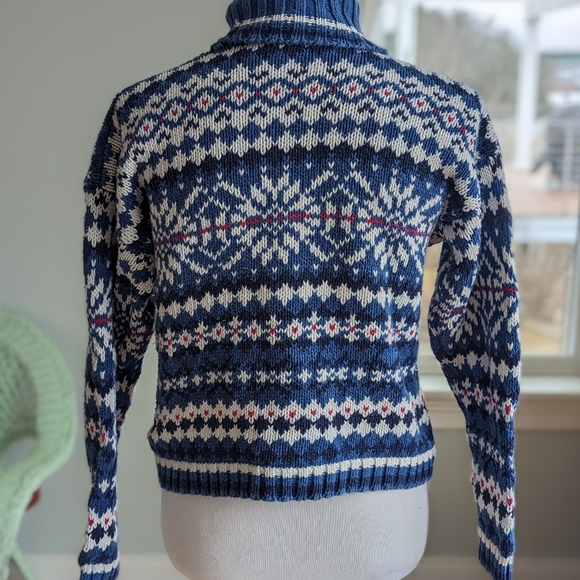 Vintage 90s Bravo Turtleneck Cropped Blue Cotton Blend Sweater M Retro Boho - Picture 3 of 4